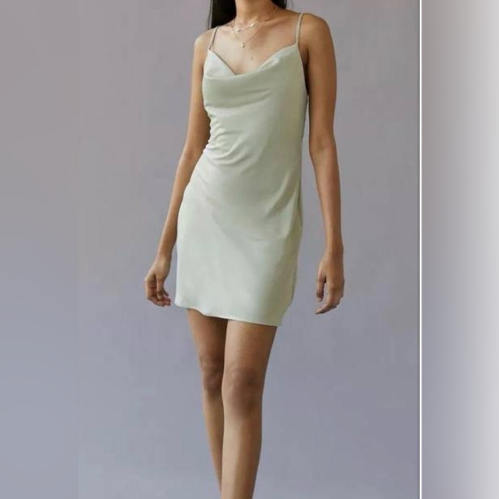 Mallory Cowl Neck Slip Dress Green Medium Dress Urban Outfitters